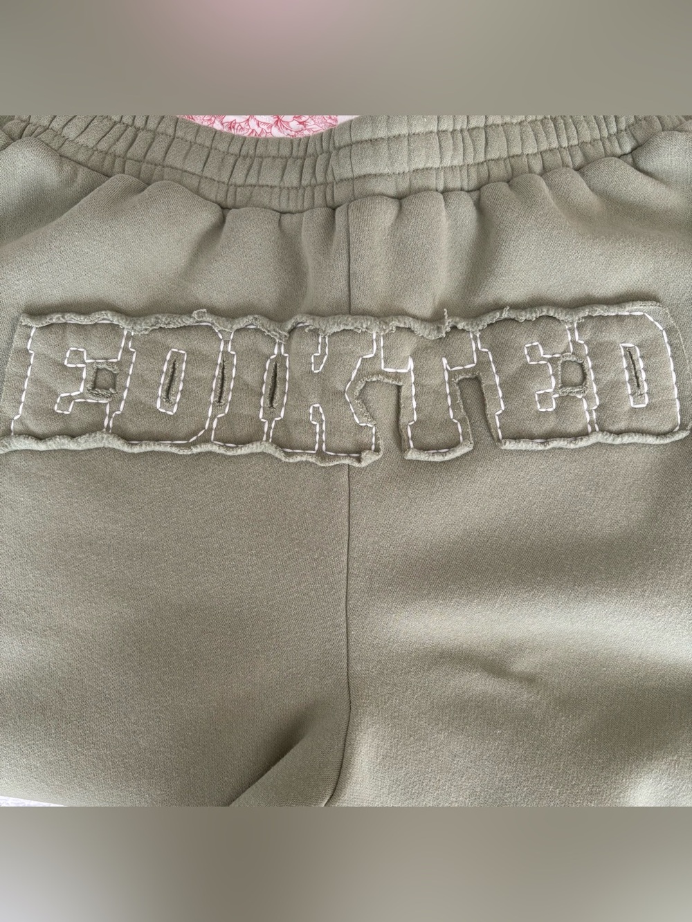 Edikted Olive Wide-Leg Sweatpants with Embroidered Back Patch - Picture 3 of 4
